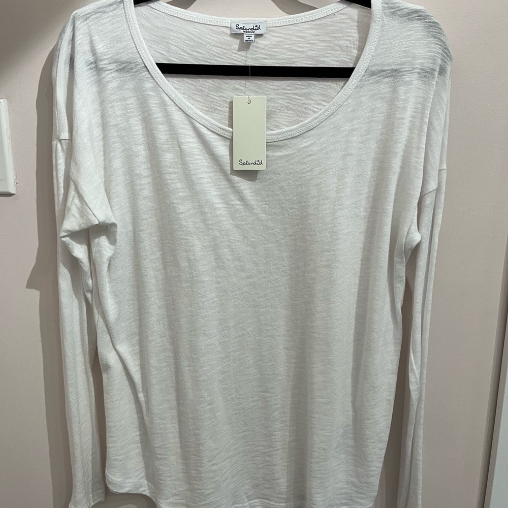 Splendid White Long Sleeve Relaxed Tee